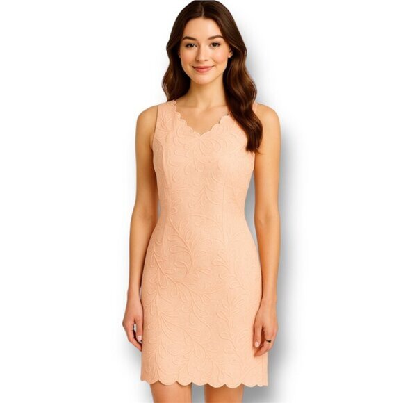Antonio Melani Peach Embroidered Sheath Mini Dress Sleeveless Feminine Glam 12 - Picture 2 of 9